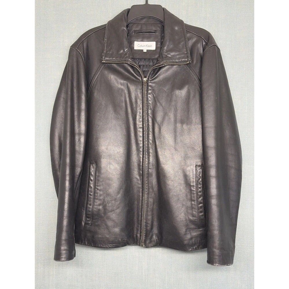 Vintage 90's Calvin Klein 100% Genuine Leather Insulated Jacket S Biker